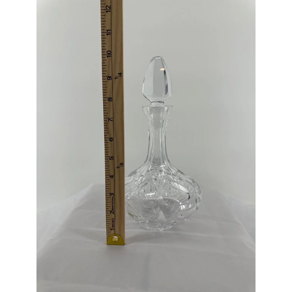 Vintage Cut Lead Crystal Wine Spirits Decanter with Faceted Stopper Clear 9.5in